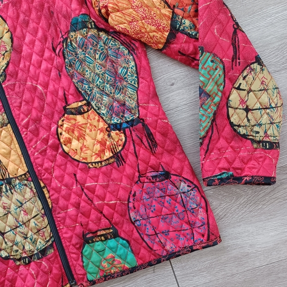 🔺️SOLD!Chico's 100% Silk Quilted Jacket Size L (Chico's 2) Red Chinese Lantern - Picture 8 of 14